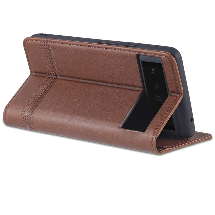 AZNS Practical Flip Phone Cover Wallet Design Durable PU Leather Shockproof Phone Case for Google Pixel 6 - Coffee