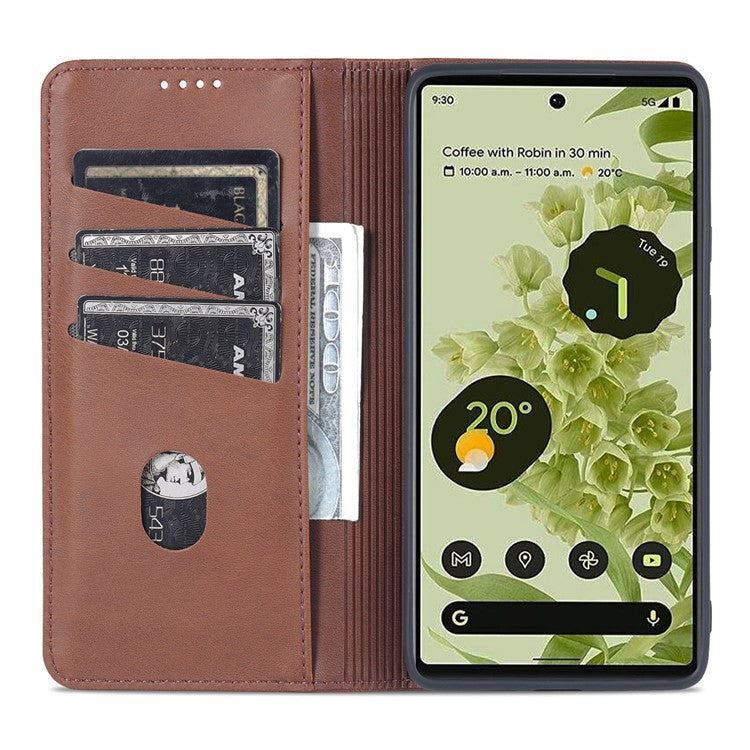 AZNS Practical Flip Phone Cover Wallet Design Durable PU Leather Shockproof Phone Case for Google Pixel 6 - Coffee