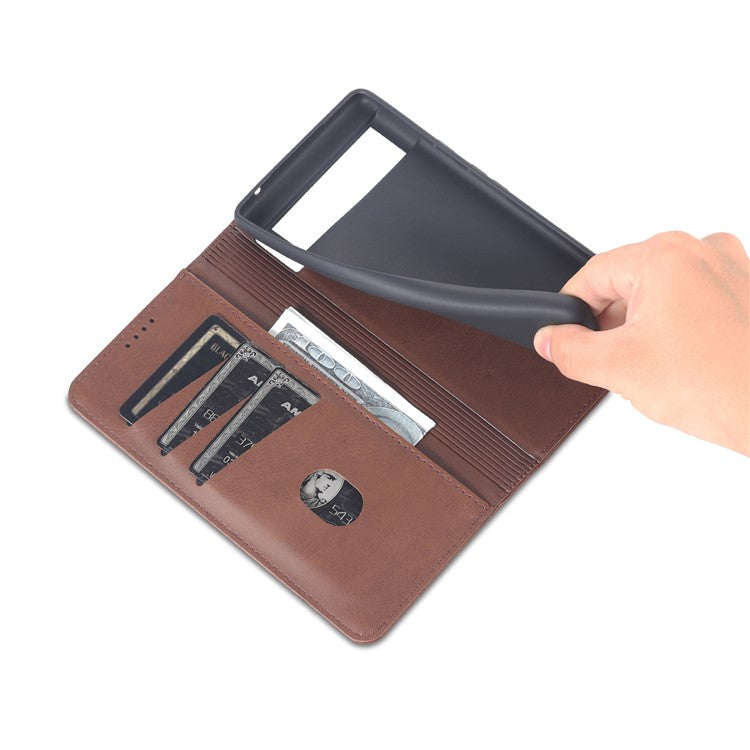 AZNS Practical Flip Phone Cover Wallet Design Durable PU Leather Shockproof Phone Case for Google Pixel 6 - Coffee