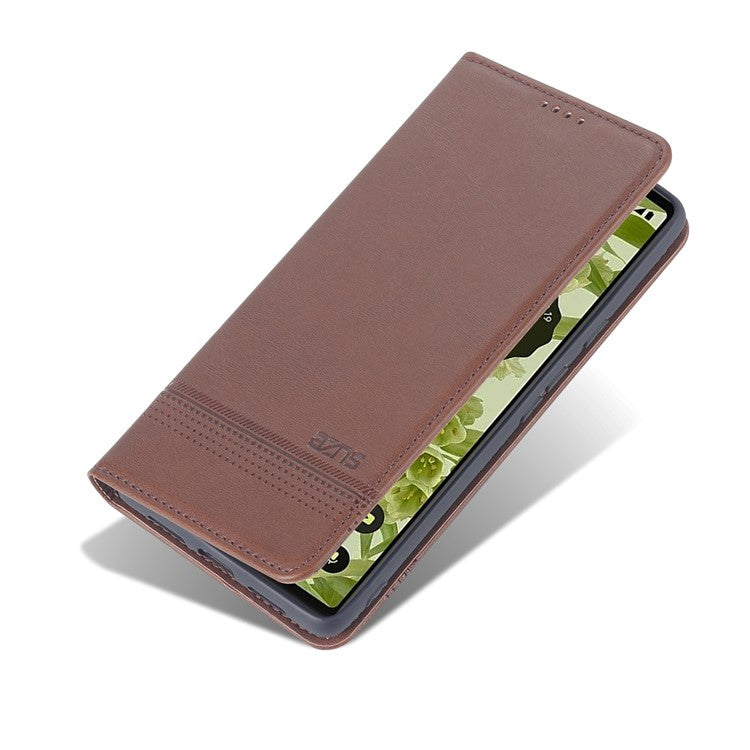 AZNS Practical Flip Phone Cover Wallet Design Durable PU Leather Shockproof Phone Case for Google Pixel 6 - Coffee