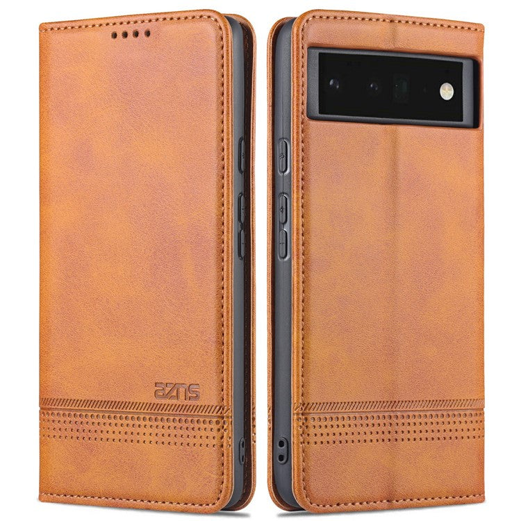 AZNS Practical Flip Phone Cover Wallet Design Durable PU Leather Shockproof Phone Case for Google Pixel 6 - Brown