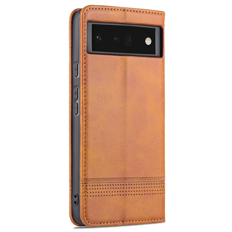 AZNS Practical Flip Phone Cover Wallet Design Durable PU Leather Shockproof Phone Case for Google Pixel 6 - Brown