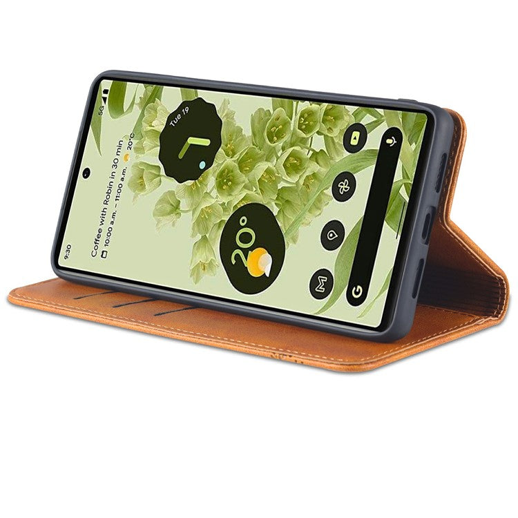 AZNS Practical Flip Phone Cover Wallet Design Durable PU Leather Shockproof Phone Case for Google Pixel 6 - Brown