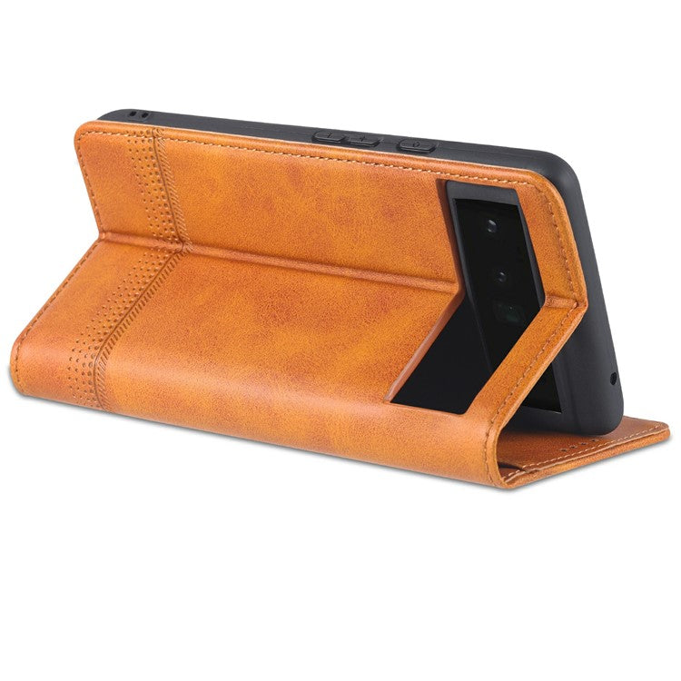 AZNS Practical Flip Phone Cover Wallet Design Durable PU Leather Shockproof Phone Case for Google Pixel 6 - Brown
