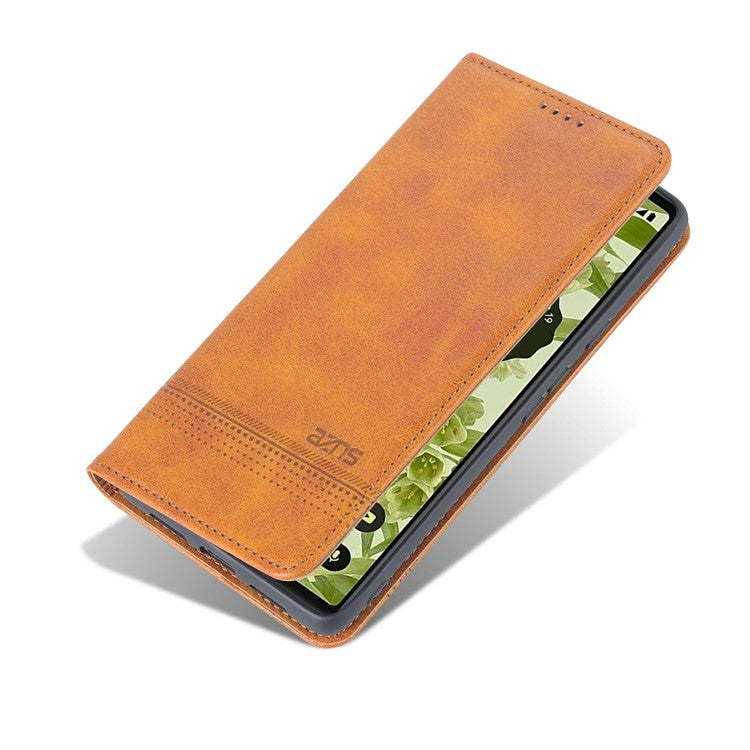 AZNS Practical Flip Phone Cover Wallet Design Durable PU Leather Shockproof Phone Case for Google Pixel 6 - Brown