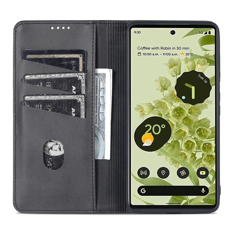 AZNS Practical Flip Phone Cover Wallet Design Durable PU Leather Shockproof Phone Case for Google Pixel 6 - Black