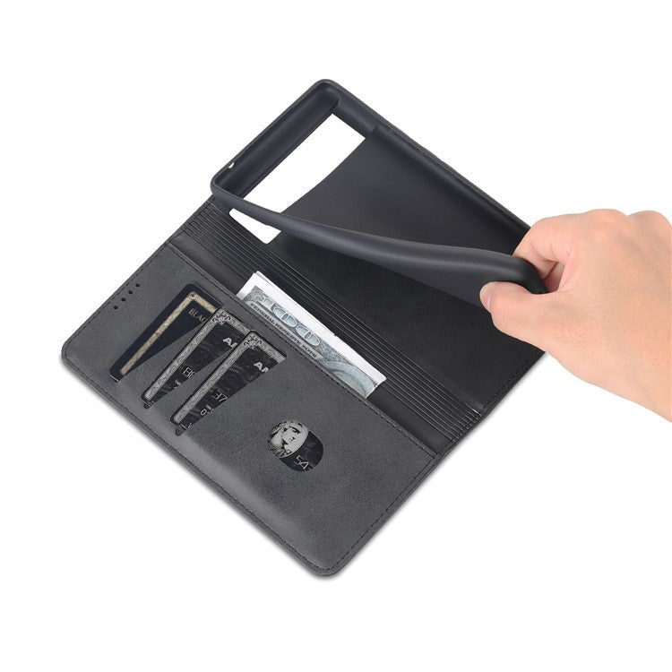 AZNS Practical Flip Phone Cover Wallet Design Durable PU Leather Shockproof Phone Case for Google Pixel 6 - Black