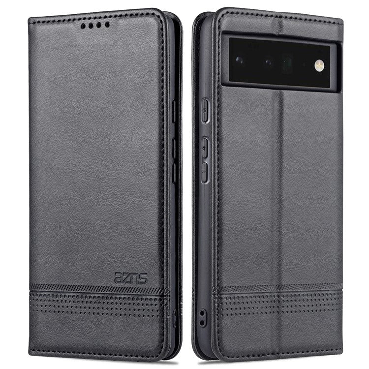 AZNS Smooth Wallet Design Durable PU Leather Shockproof Phone Cover Case for Google Pixel 6 Pro - Black