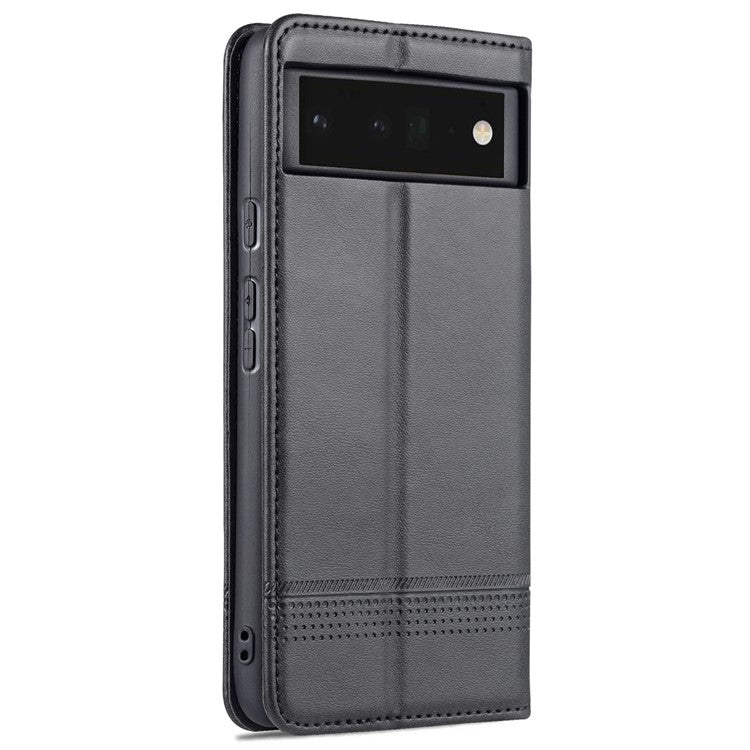AZNS Smooth Wallet Design Durable PU Leather Shockproof Phone Cover Case for Google Pixel 6 Pro - Black