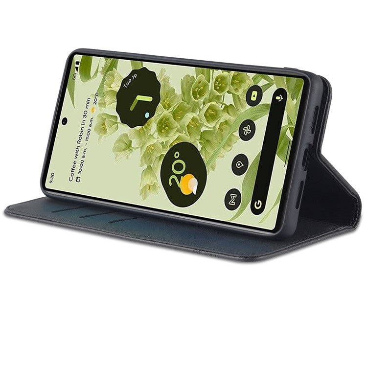 AZNS Smooth Wallet Design Durable PU Leather Shockproof Phone Cover Case for Google Pixel 6 Pro - Black