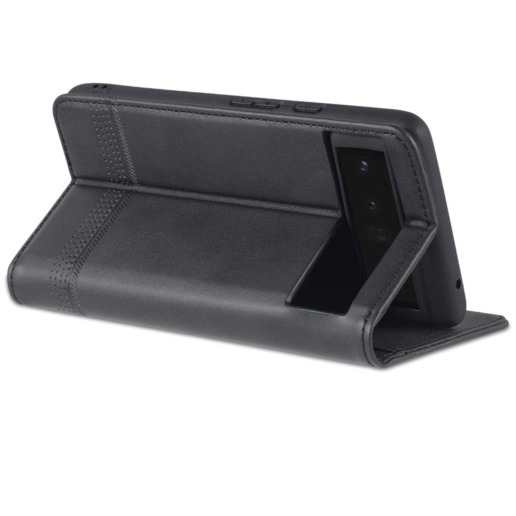 AZNS Smooth Wallet Design Durable PU Leather Shockproof Phone Cover Case for Google Pixel 6 Pro - Black