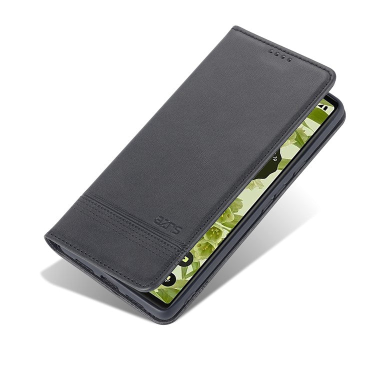 AZNS Smooth Wallet Design Durable PU Leather Shockproof Phone Cover Case for Google Pixel 6 Pro - Black