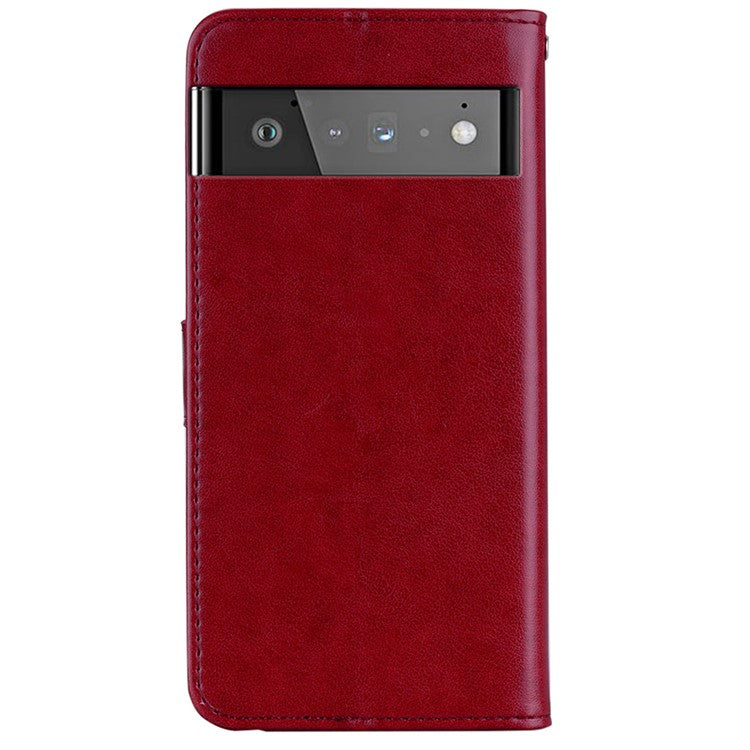 Bling Rhinestone Decor Imprinted Owl Flower Pattern Leather Case Shell with Stand Wallet for Google Pixel 6 - Red