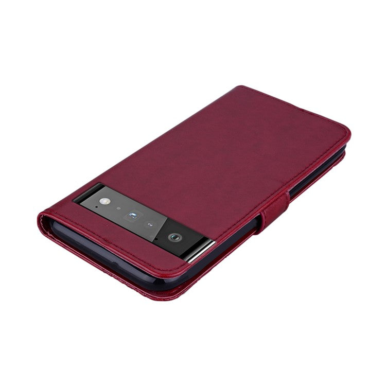 Bling Rhinestone Decor Imprinted Owl Flower Pattern Leather Case Shell with Stand Wallet for Google Pixel 6 - Red