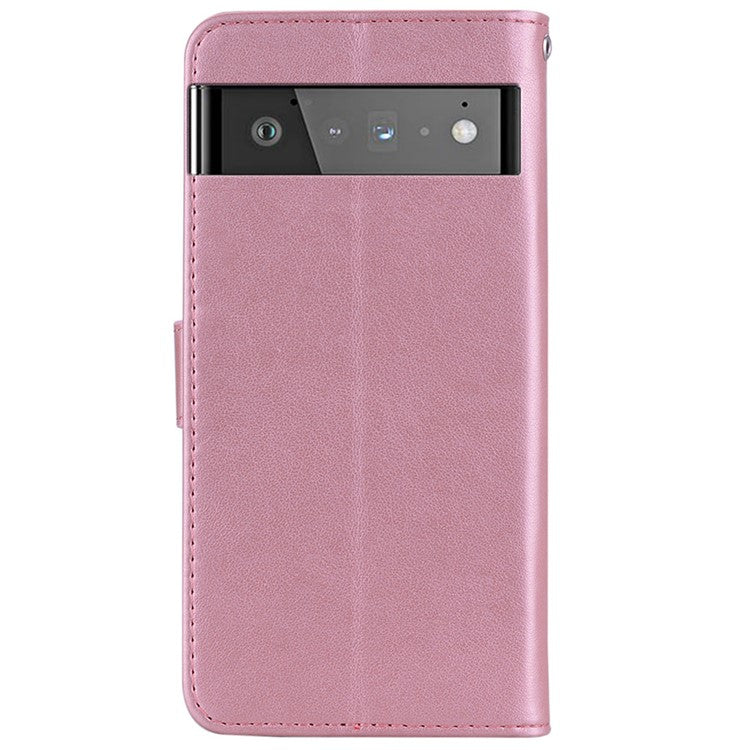 Bling Rhinestone Decor Imprinted Owl Flower Pattern Leather Case Shell with Stand Wallet for Google Pixel 6 - Rose Gold