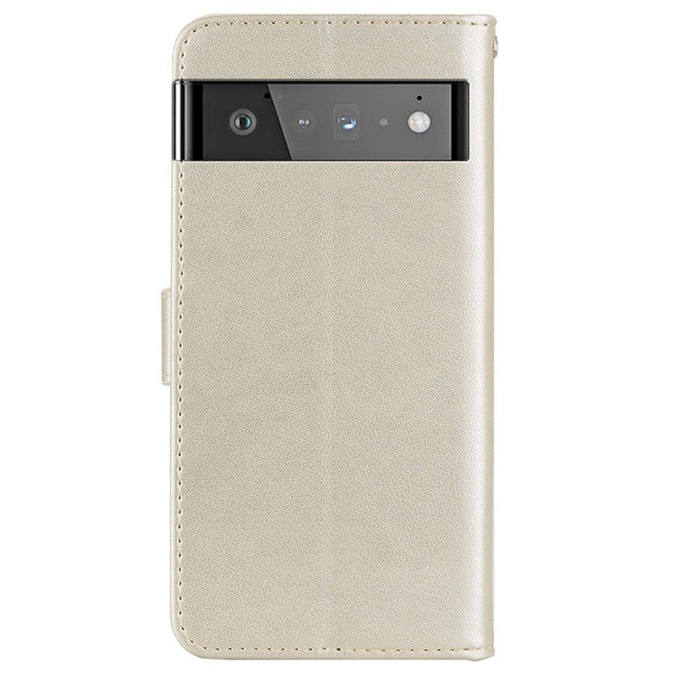 Bling Rhinestone Decor Imprinted Owl Flower Pattern Leather Case Shell with Stand Wallet for Google Pixel 6 - Gold