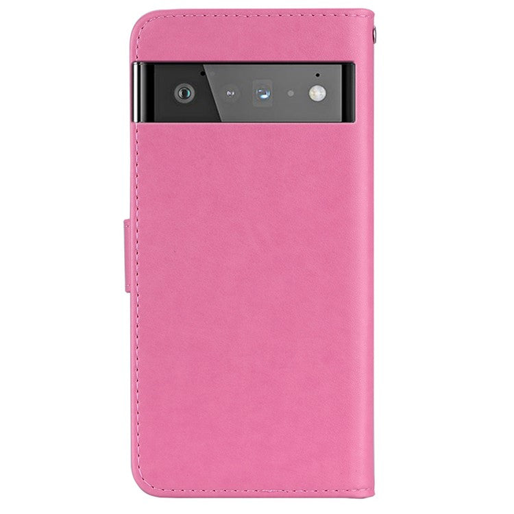 Bling Rhinestone Decor Imprinted Owl Flower Pattern Leather Case Shell with Stand Wallet for Google Pixel 6 - Rose
