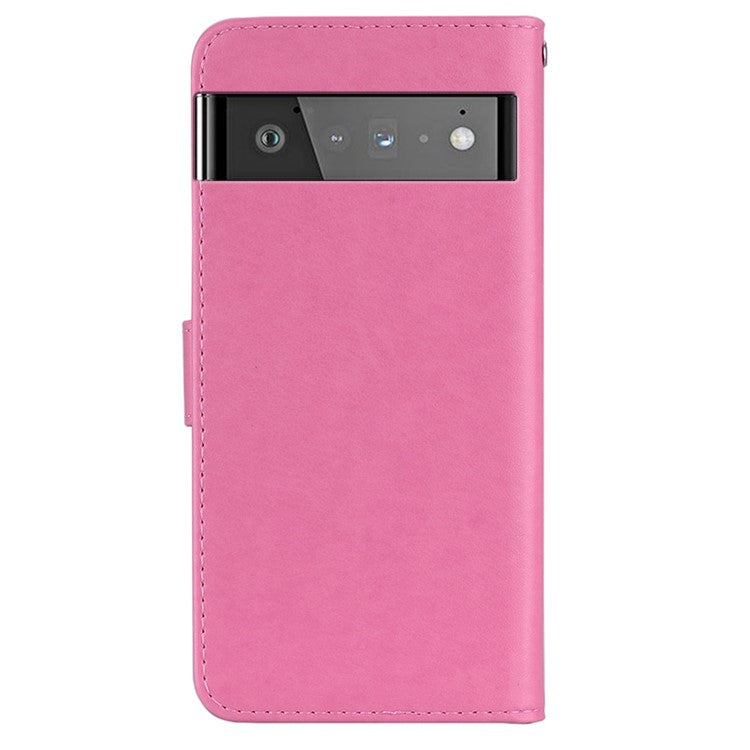 Flip Phone Case Bling Rhinestone Decor Imprinted Owl Flower Pattern Leather Wallet Shell for Google Pixel 6 Pro - Rose