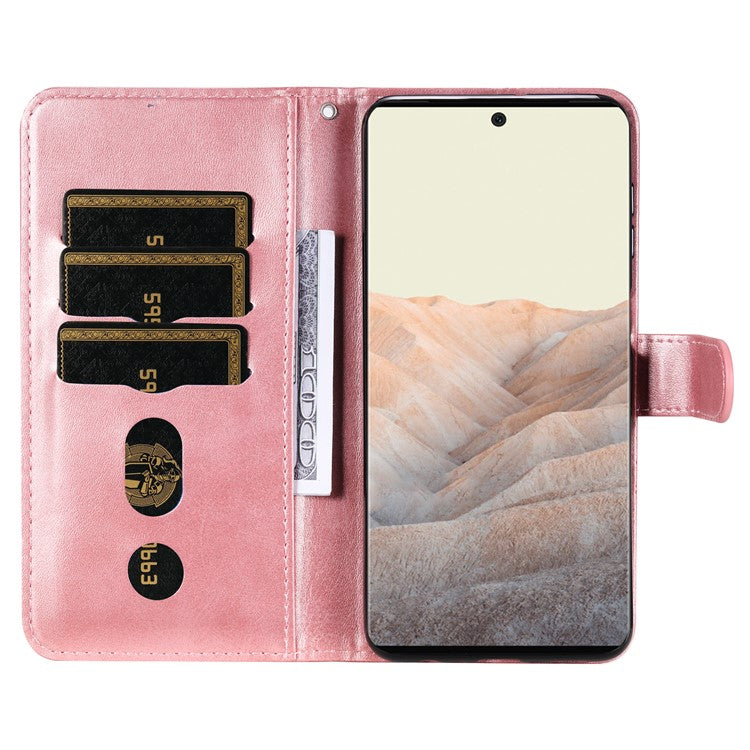 PU Leather Zippered Pocket Phone Case Coin Wallet Stand Folding Case for Google Pixel 6 Pro - Rose Gold