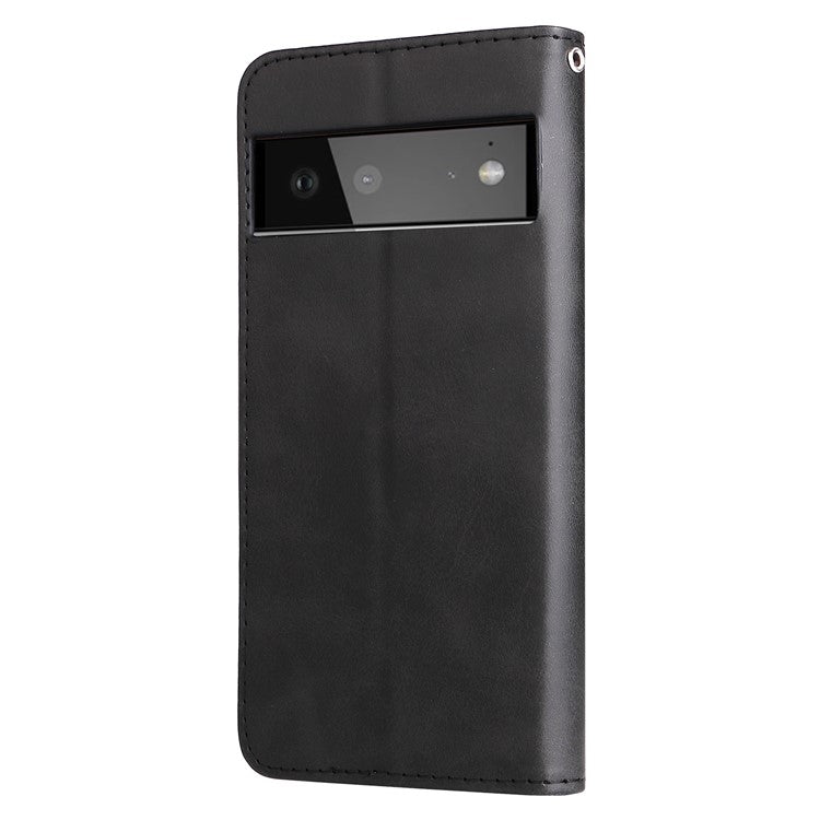 Folding PU Leather Phone Case Zipper Pocket Design Full-Protective Case with Wallet Stand for Google Pixel 6 - Black