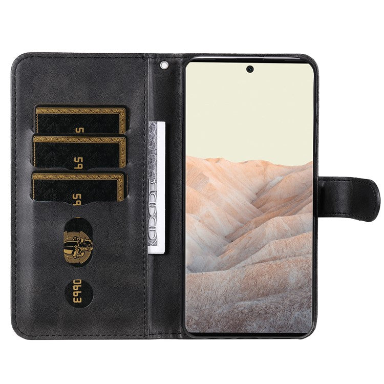 Folding PU Leather Phone Case Zipper Pocket Design Full-Protective Case with Wallet Stand for Google Pixel 6 - Black