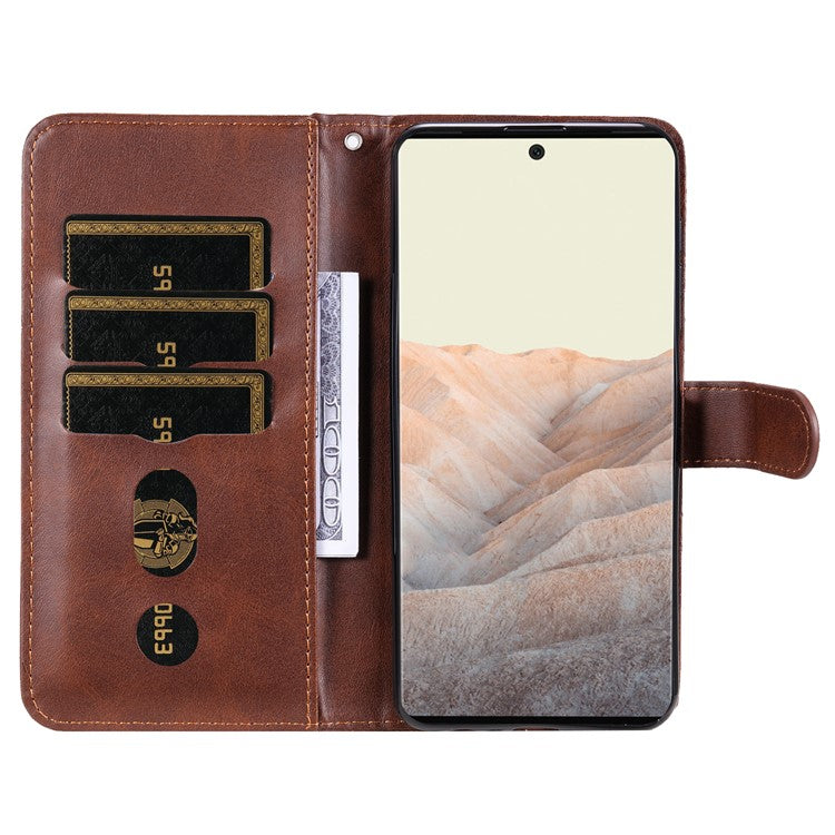 Folding PU Leather Phone Case Zipper Pocket Design Full-Protective Case with Wallet Stand for Google Pixel 6 - Brown