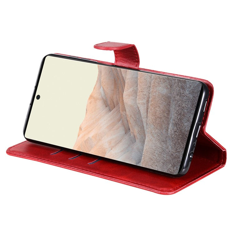 Folding PU Leather Phone Case Zipper Pocket Design Full-Protective Case with Wallet Stand for Google Pixel 6 - Red