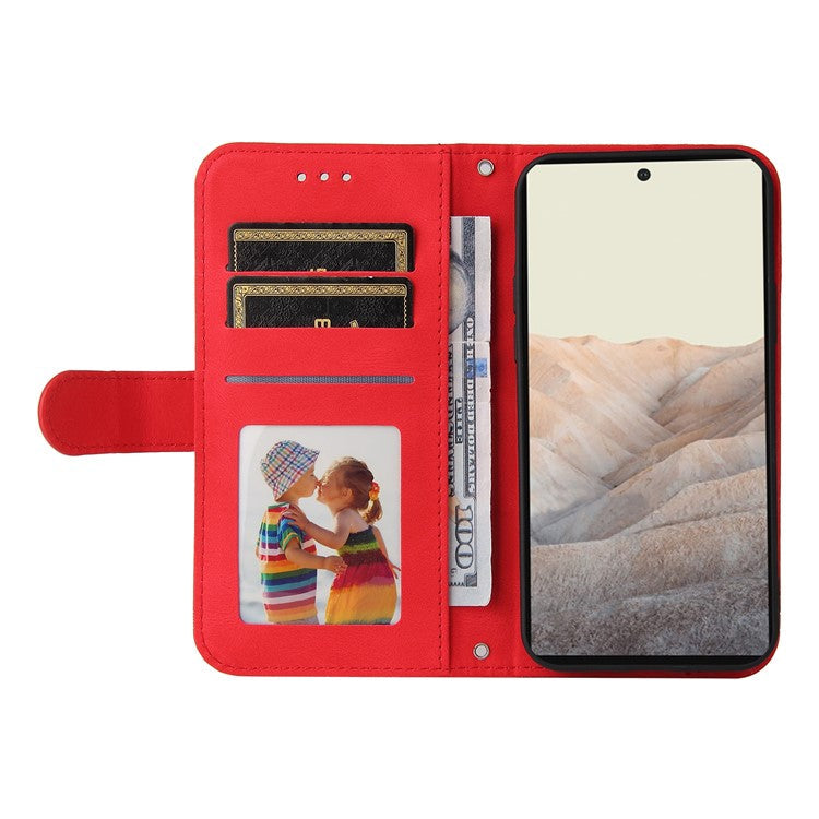 Anti-fingerprint Phone Flip Case Retro Tree Pattern Metal Button Decor Stand Wallet PU Leather+TPU Cover for Google Pixel 6 - Red