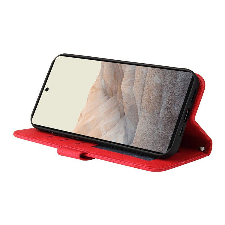 Anti-fingerprint Phone Flip Case Retro Tree Pattern Metal Button Decor Stand Wallet PU Leather+TPU Cover for Google Pixel 6 - Red