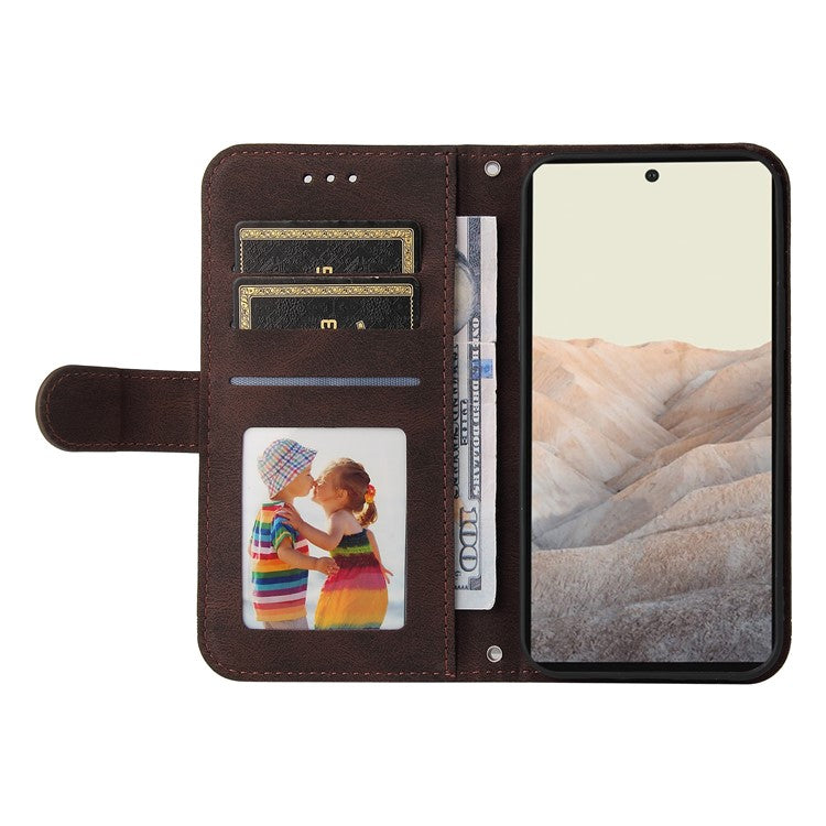 Anti-fingerprint Phone Flip Case Retro Tree Pattern Metal Button Decor Stand Wallet PU Leather+TPU Cover for Google Pixel 6 - Brown