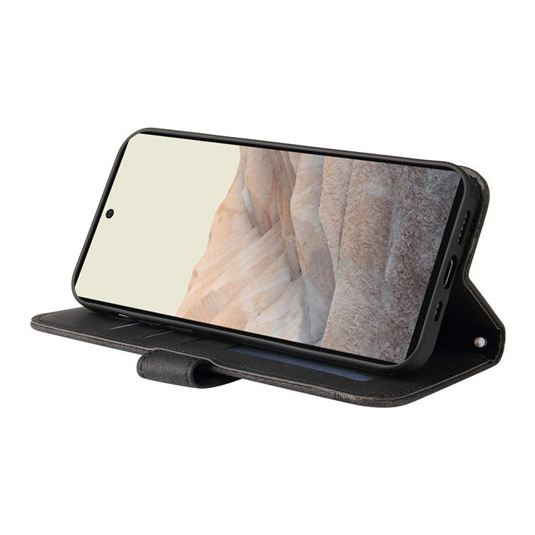 Anti-fingerprint Phone Flip Case Retro Tree Pattern Metal Button Decor Stand Wallet PU Leather+TPU Cover for Google Pixel 6 - Black