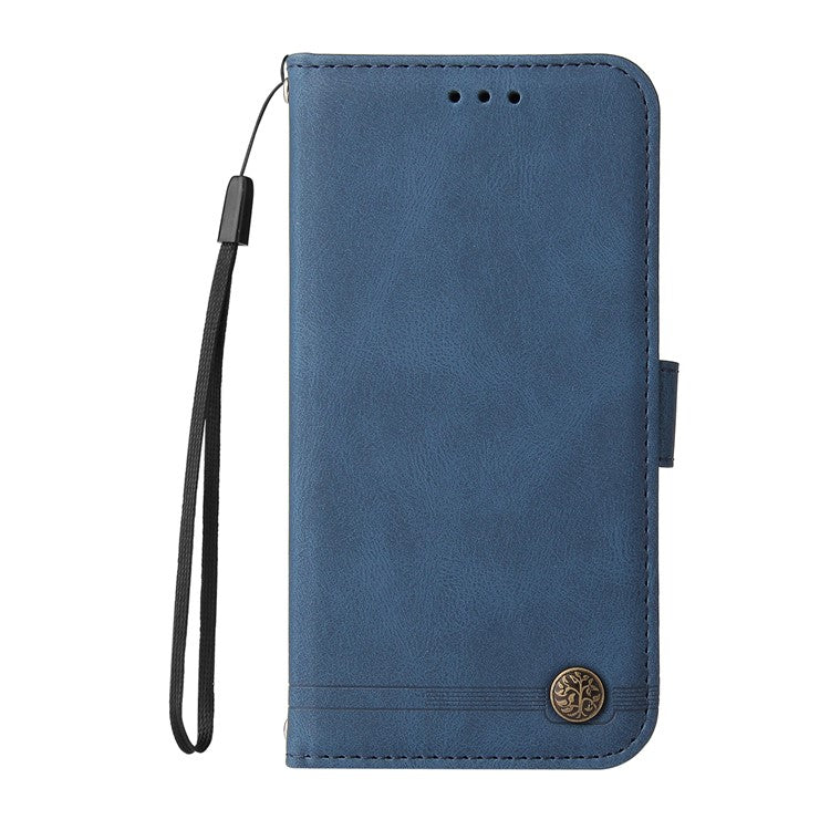 Anti-fingerprint Phone Flip Case Retro Tree Pattern Metal Button Decor Stand Wallet PU Leather+TPU Cover for Google Pixel 6 - Blue
