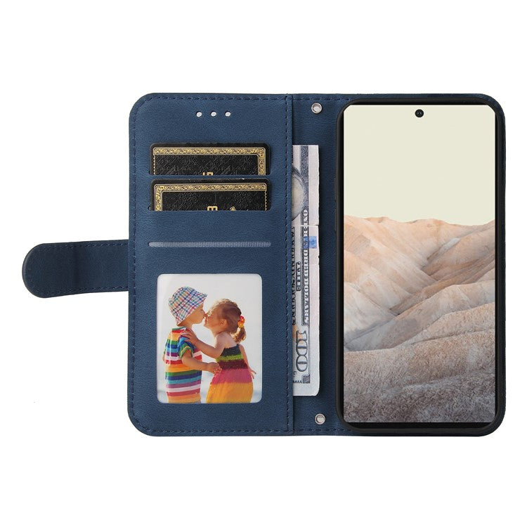 Anti-fingerprint Phone Flip Case Retro Tree Pattern Metal Button Decor Stand Wallet PU Leather+TPU Cover for Google Pixel 6 - Blue