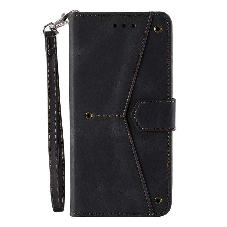 Splicing PU Leather and TPU Phone Flip Case Stitching Skin-touch Stand Wallet Phone Protective Cover for Google Pixel 6 Pro - Black
