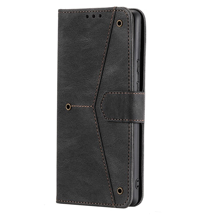 Splicing PU Leather and TPU Phone Flip Case Stitching Skin-touch Stand Wallet Phone Protective Cover for Google Pixel 6 Pro - Black