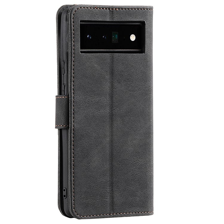 Splicing PU Leather and TPU Phone Flip Case Stitching Skin-touch Stand Wallet Phone Protective Cover for Google Pixel 6 Pro - Black