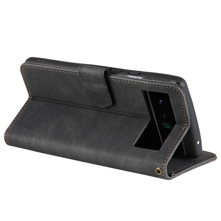 Splicing PU Leather and TPU Phone Flip Case Stitching Skin-touch Stand Wallet Phone Protective Cover for Google Pixel 6 Pro - Black