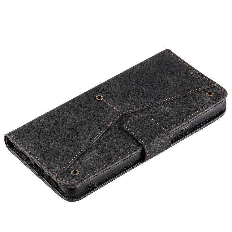 Splicing PU Leather and TPU Phone Flip Case Stitching Skin-touch Stand Wallet Phone Protective Cover for Google Pixel 6 Pro - Black