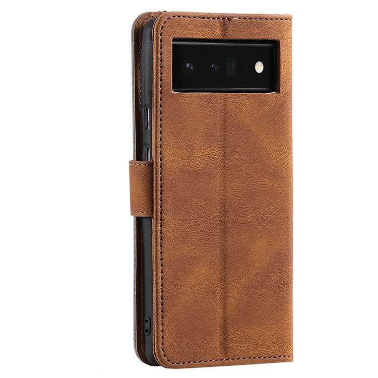 Splicing PU Leather and TPU Phone Flip Case Stitching Skin-touch Stand Wallet Phone Protective Cover for Google Pixel 6 Pro - Brown