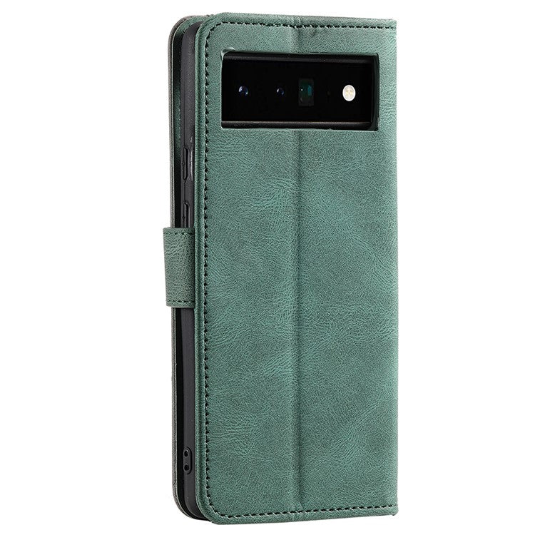 Splicing PU Leather and TPU Phone Flip Case Stitching Skin-touch Stand Wallet Phone Protective Cover for Google Pixel 6 Pro - Green