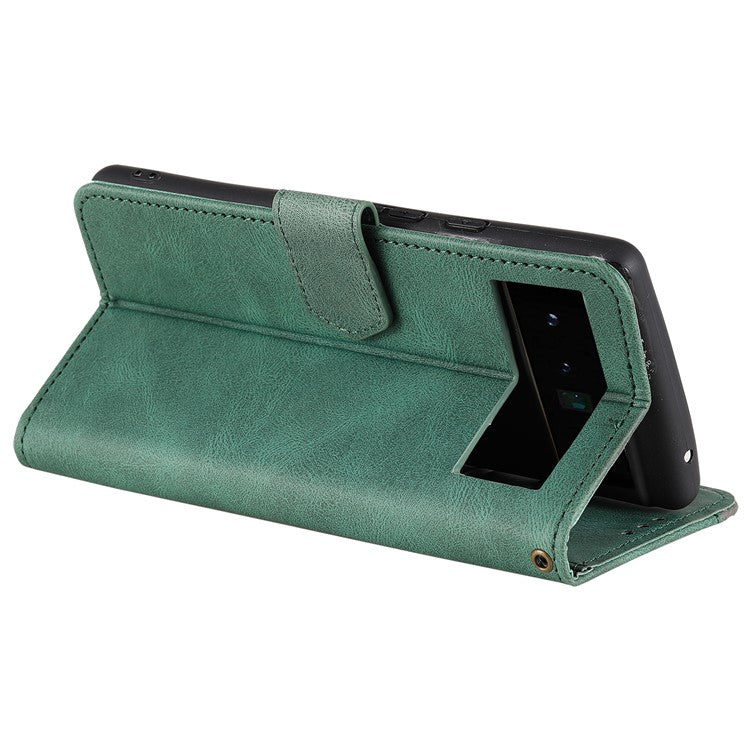 Splicing PU Leather and TPU Phone Flip Case Stitching Skin-touch Stand Wallet Phone Protective Cover for Google Pixel 6 Pro - Green
