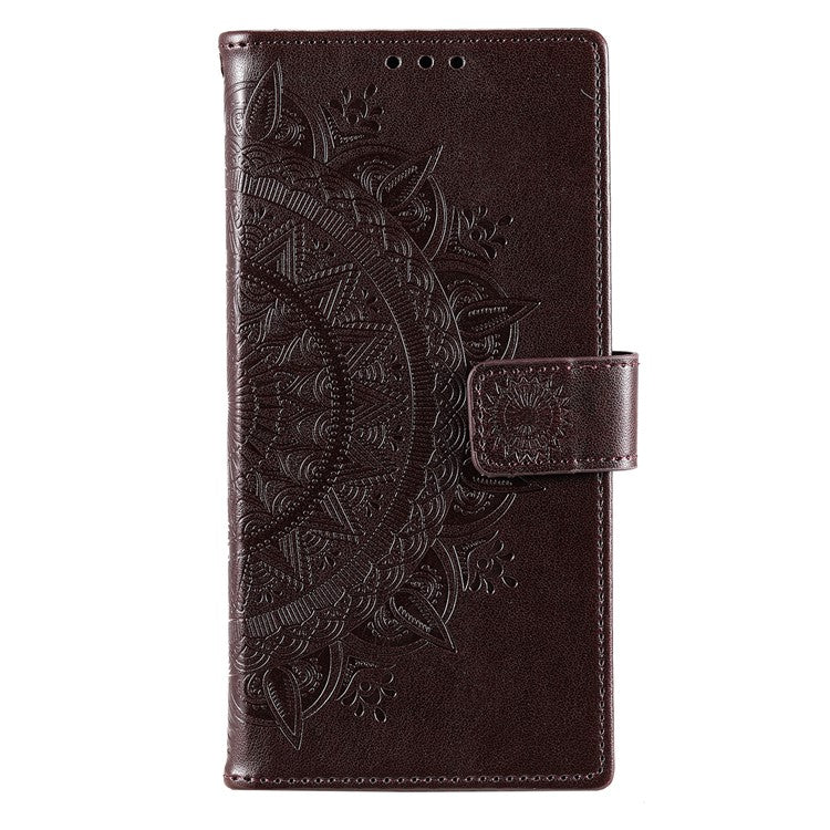 Mandala Flower Pattern Imprinted PU Leather Flip Cover Stand Wallet Folio Phone Case with Strap for Google Pixel 6 - Brown