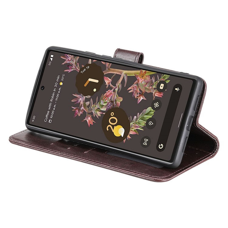Mandala Flower Pattern Imprinted PU Leather Flip Cover Stand Wallet Folio Phone Case with Strap for Google Pixel 6 - Brown