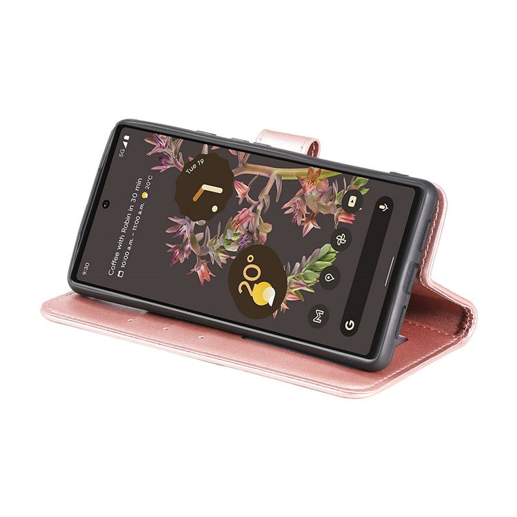 Mandala Flower Pattern Imprinted PU Leather Flip Cover Stand Wallet Folio Phone Case with Strap for Google Pixel 6 - Rose Gold