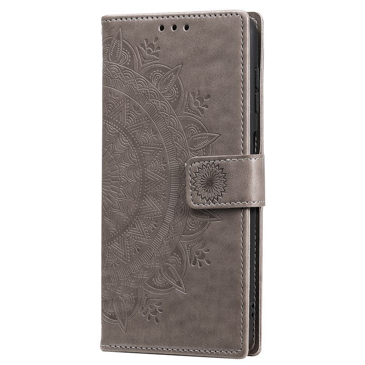Mandala Flower Pattern Imprinted Wallet Flip PU Leather Stand Case with Strap for Google Pixel 6 Pro - Grey