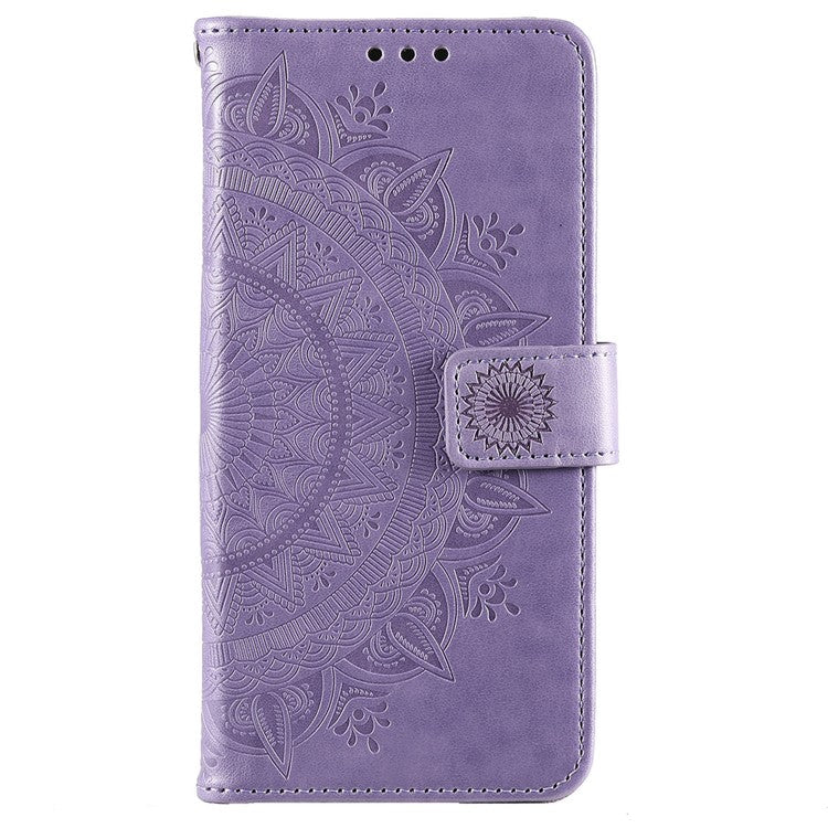 Mandala Flower Pattern Imprinted Wallet Flip PU Leather Stand Case with Strap for Google Pixel 6 Pro - Purple