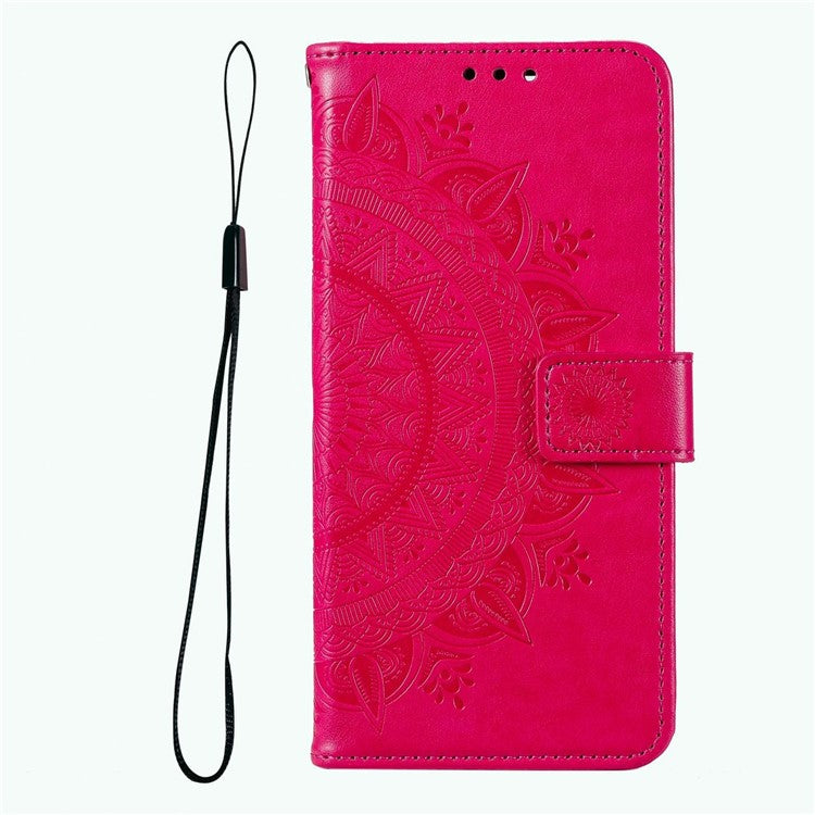 Mandala Flower Pattern Imprinted Wallet Flip PU Leather Stand Case with Strap for Google Pixel 6 Pro - Red