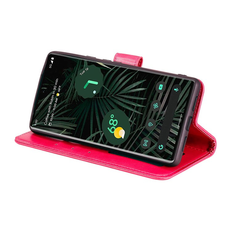 Mandala Flower Pattern Imprinted Wallet Flip PU Leather Stand Case with Strap for Google Pixel 6 Pro - Red