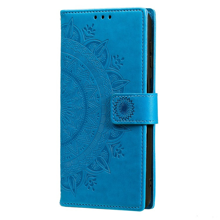 Mandala Flower Pattern Imprinted Wallet Flip PU Leather Stand Case with Strap for Google Pixel 6 Pro - Blue