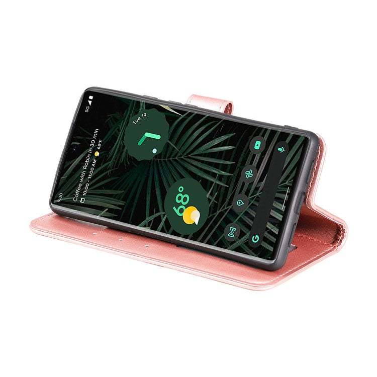 Mandala Flower Pattern Imprinted Wallet Flip PU Leather Stand Case with Strap for Google Pixel 6 Pro - Rose Gold